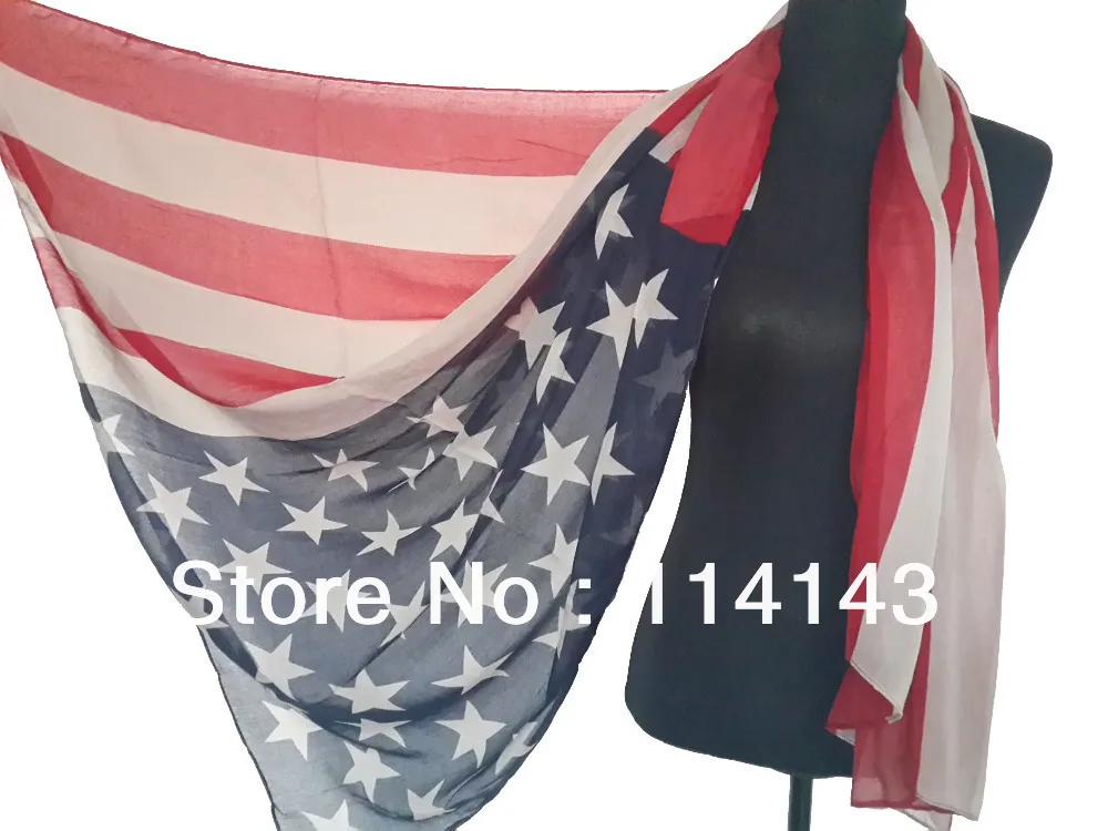 

10pcs/lot Patriotic US American Flag Scarf Stars Print Shawl Wrap 180cm*110cm, Free Shipping