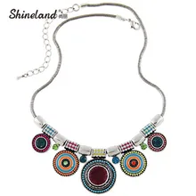 2017 New Choker Necklace Fashion Ethnic Collares Vintage Silver Color Colorful Bead Pendant Statement Necklace For Women Jewelry