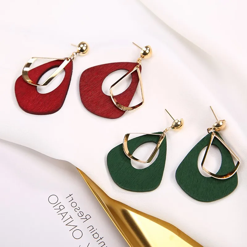 

New Design Woman Statement Earrings Hollow Waterdrop Dangle Wood Earring Handmade Wooden Fashion Jewelry Wild Party Gift EK152