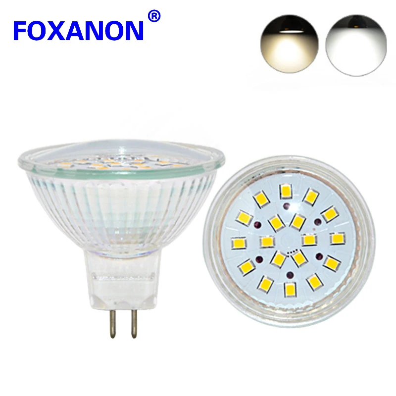 Светодиодный прожектор Foxanon MR16 2835 SMD 18 светодиодов 8-24 В 12 стеклянный корпус 5 Вт