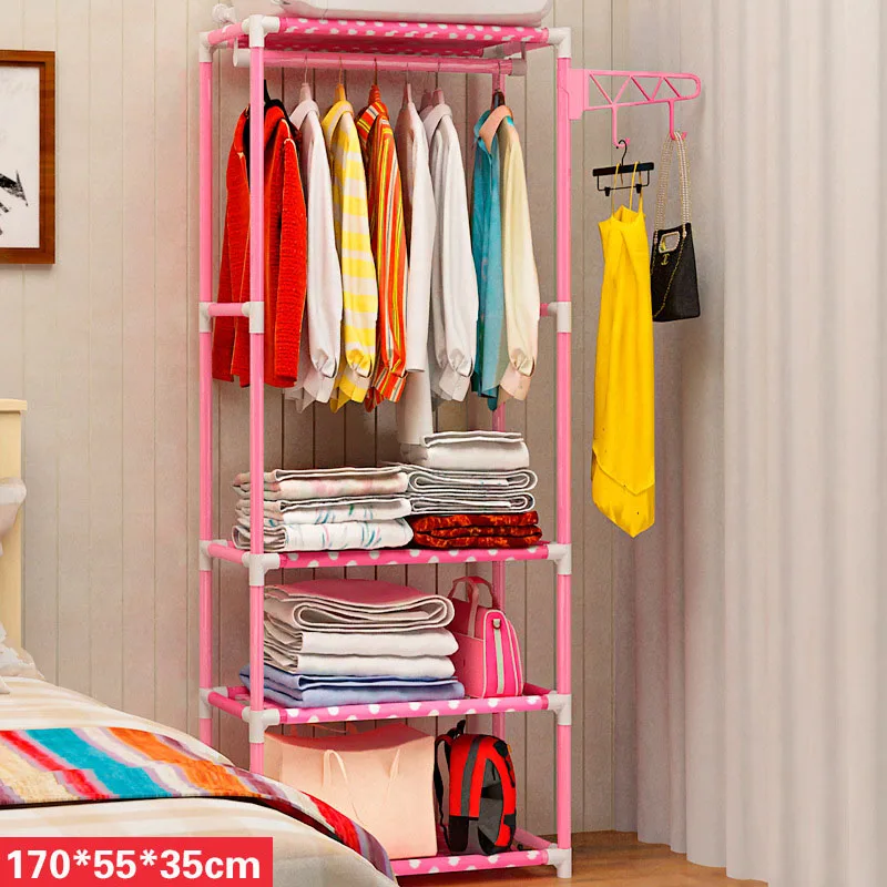  Assembly Floor Shelf Coat Rack Clothes Hanger Floor Standing Metal Non-woven Fabric Clothes Hanging