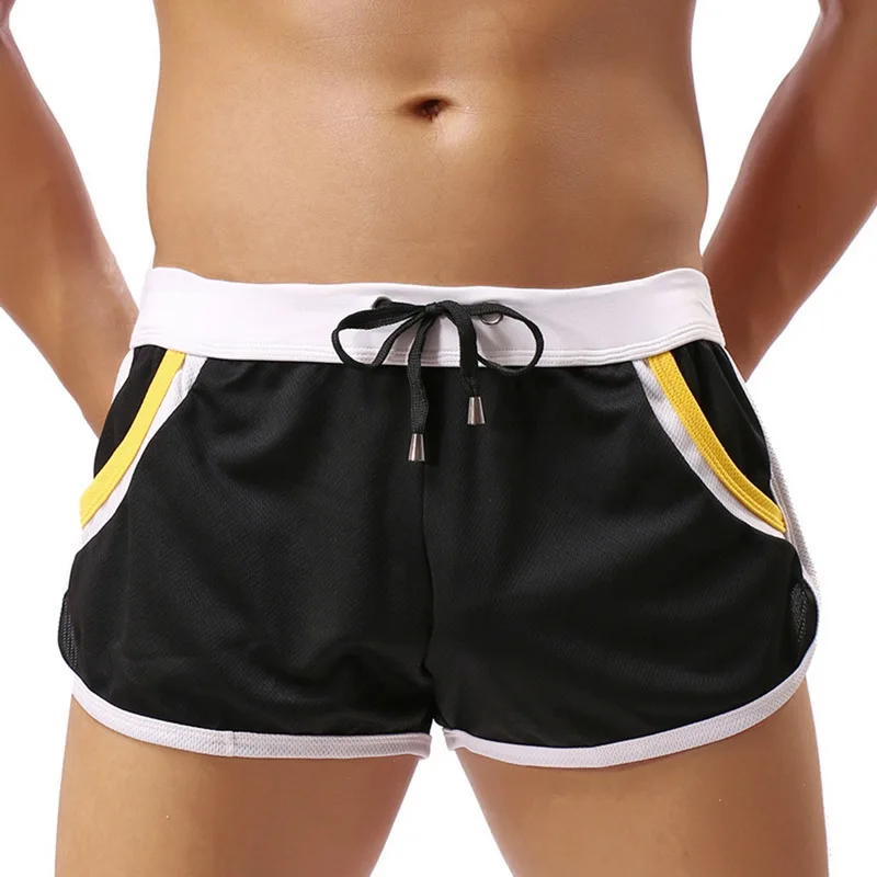 Мужские шорты для бега, тренировочная спортивная одежда, домашняя одежда для отдыха, фитнес, тренировка, баскетбол, высокие эластичные мужские короткие брюки с карманами - Цвет: Черный