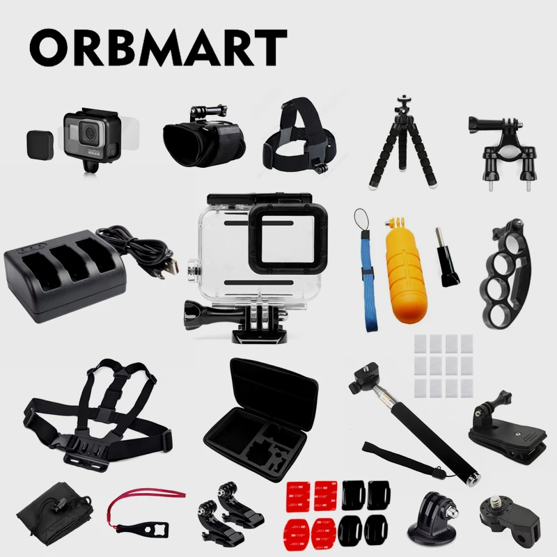 

ORBMART 22 IN 1 Action Sport Camera Accessories Waterproof Case Screen Protector Mount Set Kit For Go Pro Gopro Hero 5 6 7 Black