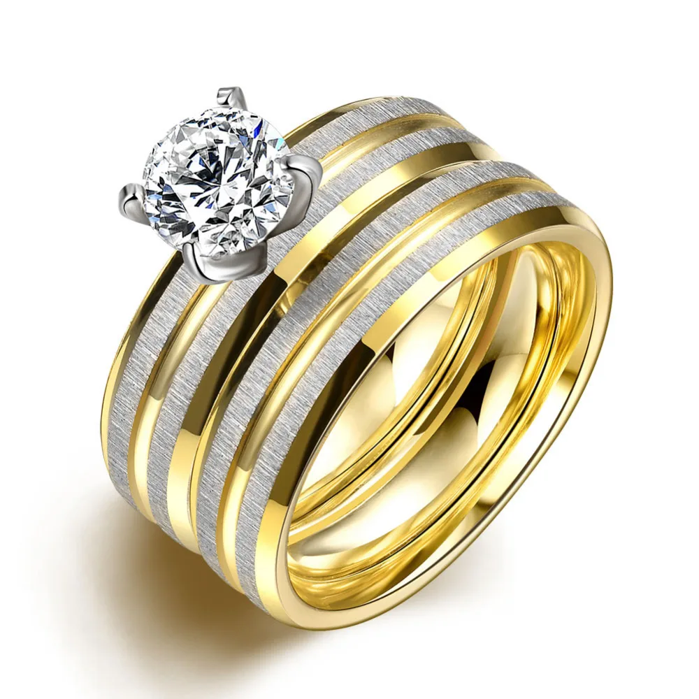 Double rings high grade fashion zircon jewelry 18 k gold plated