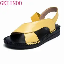 GKTINOO Cow Genuine Leather Sandals Women Flat Heel Sandals Fashion Summer Shoes Woman Sandals Summer Plus Size gktinoo woman genuine leather flat sandals summer shoes casual comfortable flower sandals women sandals big size