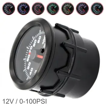 

2Inch 52MM 12V 0~100 PSI Universal Car Oil Pressure Gauge with Electronic Sensor Black Shell and Seven Color Backlight