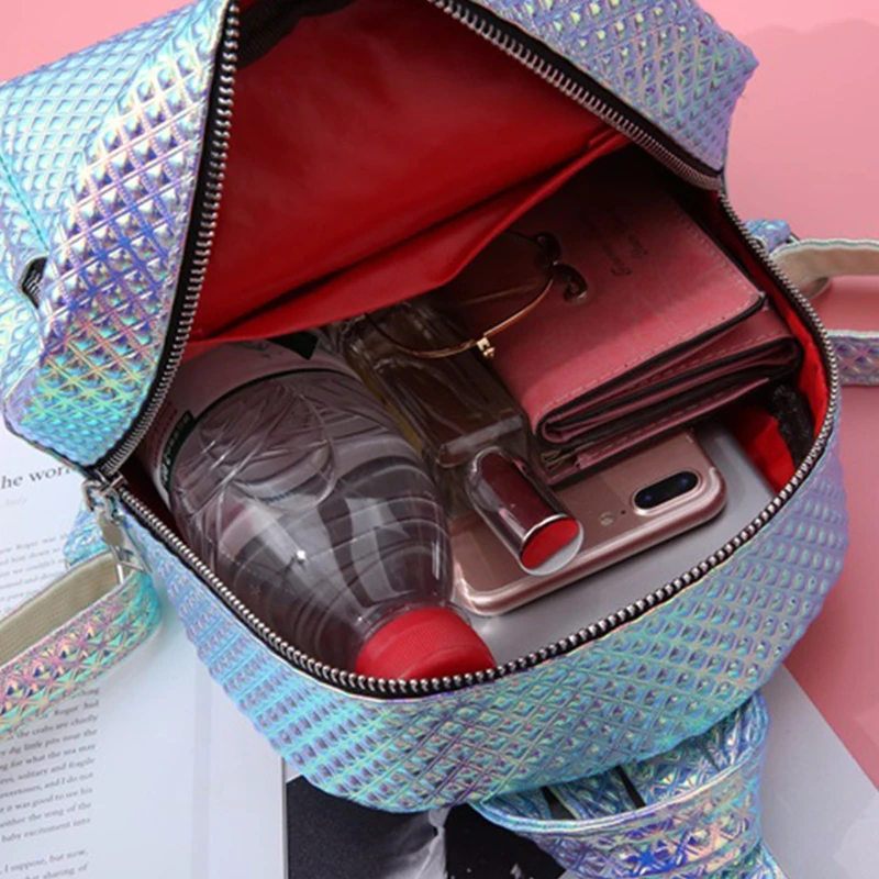 Luna madera moda Plaid holograma láser Mochila con la pluma bolso mujer pequeño PU cuero Mochila niños niñas Mochila Luna madera moda Plaid holograma láser Mochila con la pluma bolso mujer pequeño PU cuero Mochila niños niñas Mochila