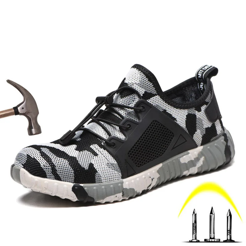 

Hot Sale Mens Safety Shoes Steel Toe Cap Camo Breathable Mesh Casual Shoes Construction Puncture Proof Work Shoes for Men