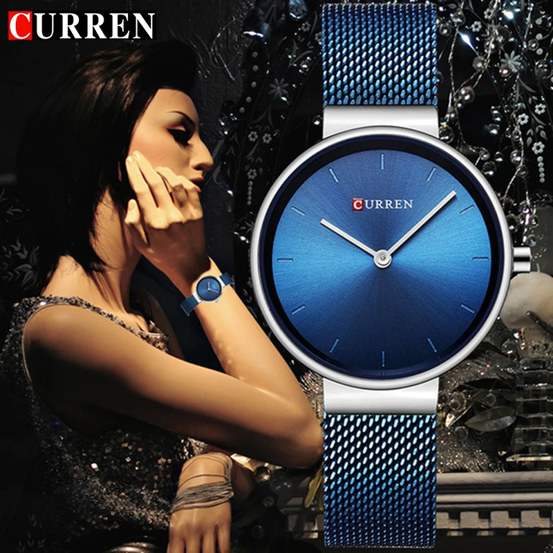 Koop CURREN Polshorloge Vrouwen Horloges Luxe Merk Steel Dames Blue Quartz Vrouwen Horloges Sport Relogio Feminino Montre Femme 9016