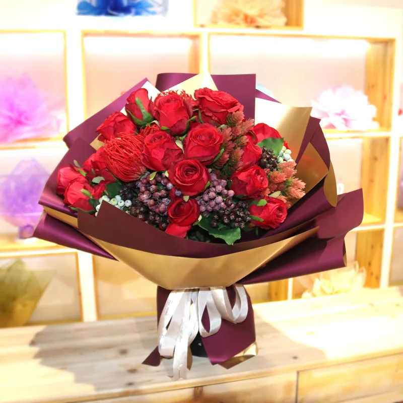 Золотой цветок оберточная бумага водонепроницаемый толстый букет Подарочный цветочный упаковочный материал 20 шт 60*60 см двухцветные товары для флористов