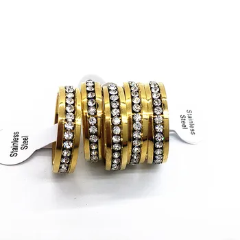 

MIXMAX 20pcs gold stainless steel ring full circle Cubic zirconia Rhinestone ring for men women Wholesale lots bulk