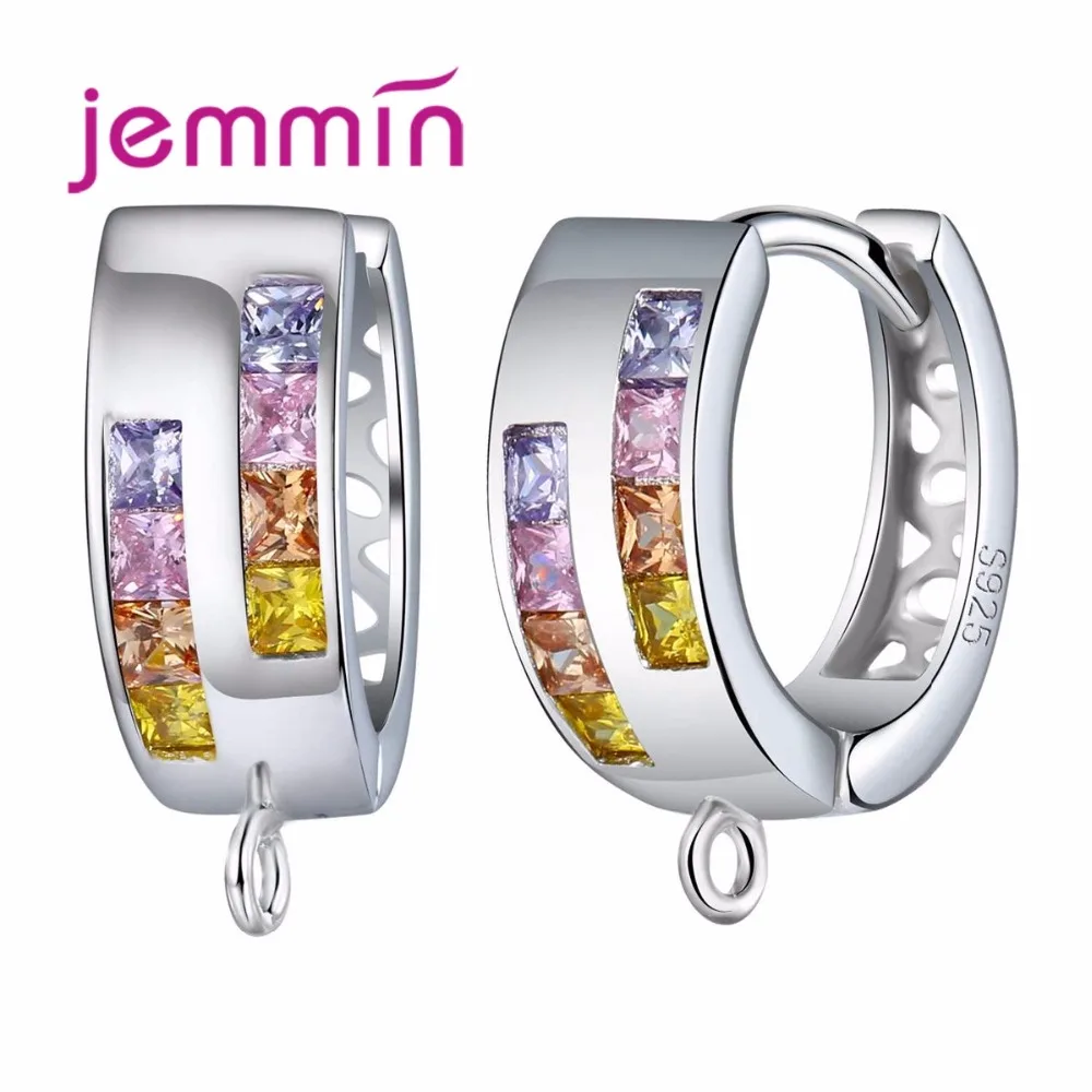 Jemmin оптовая продажа 10 шт./лот Серьги Jewelry Интимные аксессуары для Новинки для женщин полые широкая полоса Красочный Кристалл 925 Серебряный