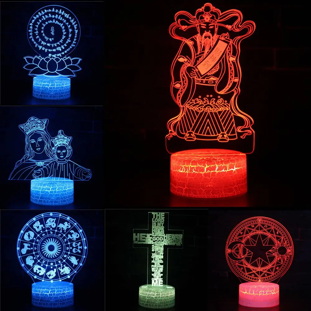 

Fortune Lord Cross God Religious Constellation Image LED 3D Illusion Visual Night Light Creative Table Light Novelty Desk Lamp