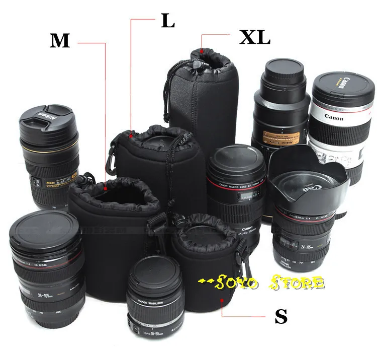 Camera lens bag Soft Neoprene Waterproof DSLR Lente Cover Case stora S M L XL Soft Nylon for Canon Nikon Sony Pentax DLSR Camera