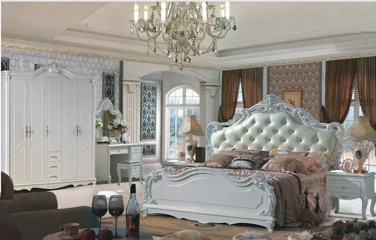 Высокое качество кровать Мода Европейский французский резной прикроватный 1,8 м кровать 9221