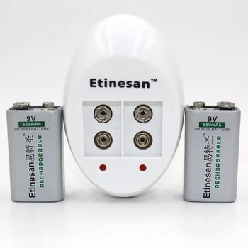 

2pcs Etinesan 550mAh 9v li-ion lithium Rechargeable 9 Volt Microphones Battery + 9v dedicated li-ion charger