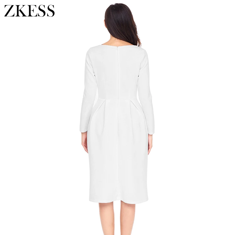 White-Bateau-Collar-Casual-Big-Pocket-Skater-Dress-LC61799-1-4 