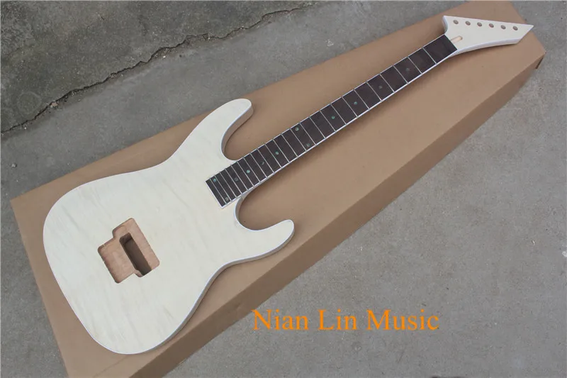 

Hot Sale 6-String Electric Guitar Body with Flame Maple Veneer,Rosewood Fingerboard,24 Frets,Abalone Fret Marks Inlay