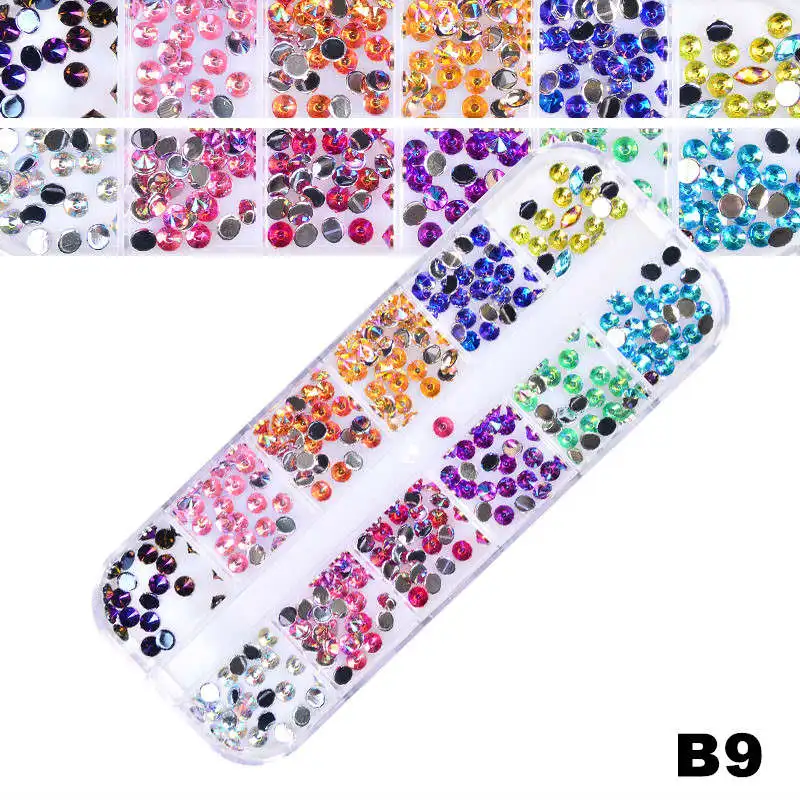 12 цветов Блестки для ногтей блестки смешанный размер формы мини круглый ромб 3D хлопья гвоздь искусство Советы Набор Украшений - Цвет: B9
