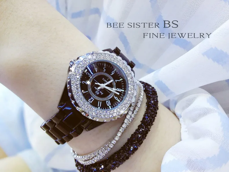 Керамические часы модные женские часы лучший бренд Роскошные часы со стразами женские кварцевые часы водонепроницаемые женские наручные часы BS007