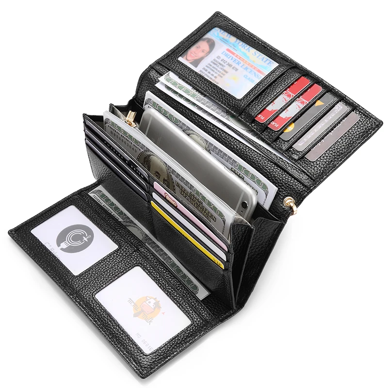 REALER женский длинный кошелёк из натуральной кожи с защитой, длинный кошелек для купюр/монет/телефонных/банковских карт,складной кошелек на молнии,RFID большого объёма