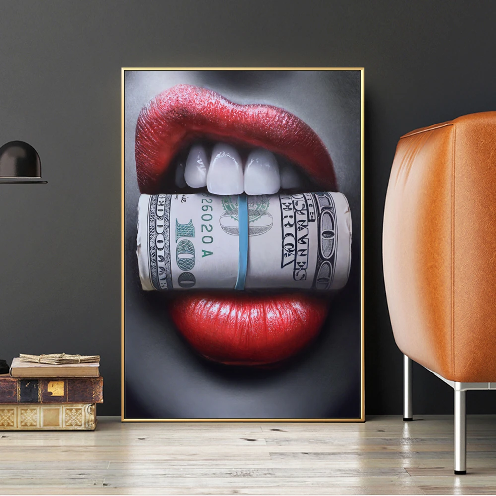 Сексуальные кровоточащие красные губы настенные художественные принты на холсте Современные губы с пулями и денежными бумагами картины на холсте Куадрос фотографии настенные декорации