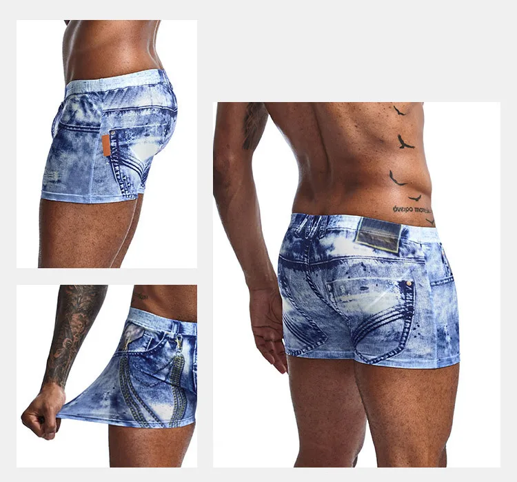 Men Denim Underwear 3D Sexy Boxer Jeans Shorts Classic Print Boxers Mens New Fashion Cowboy Underpants Trunks Brand Underpants boxer pants