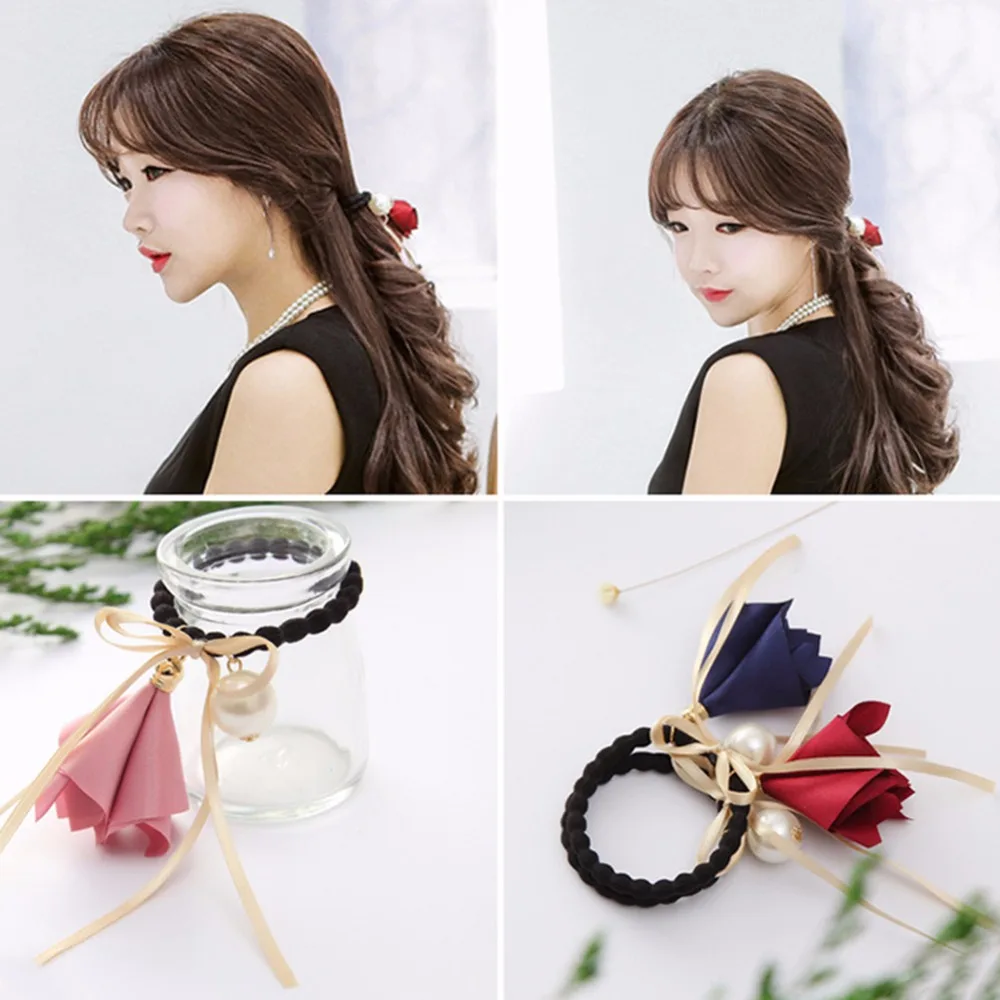 Korean Elastic Hair Ribbon trumpet hair band cloth bowknot hair