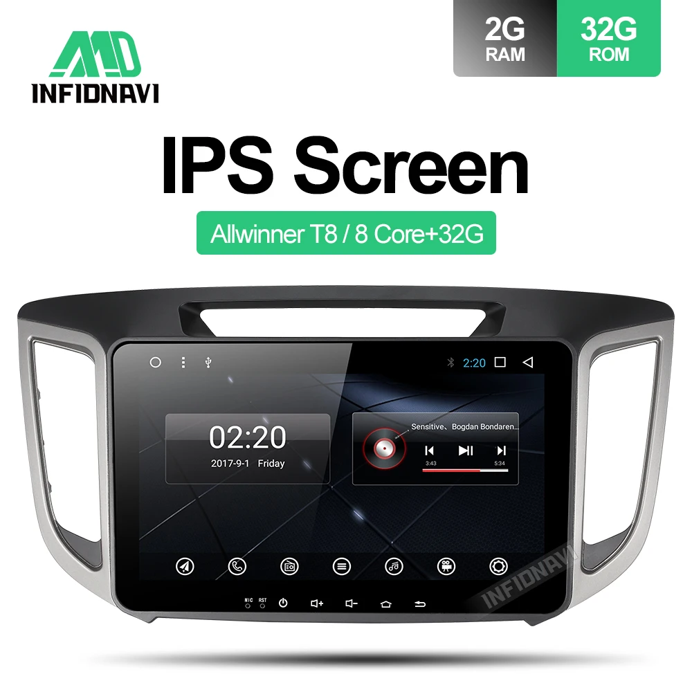 Cheap android 8.1 car dvd for Hyundai creta ix25 2014-2017 gps navigation radio video stereo multimedia player octa core IPS screen 1