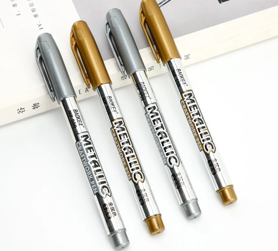 

1 Pcs DIY1.5mm Student Supplies Craftwork Pen Art painting Metal Waterproof Permanent Paint Marker Pens Sharpie Gold and Silver