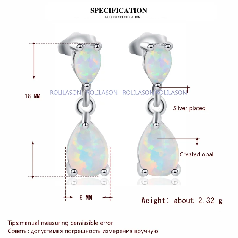 Супер поставщиком новинка, Белый огненный опал Серебро штампованные капли воды Висячие серьги Модные украшения OE515