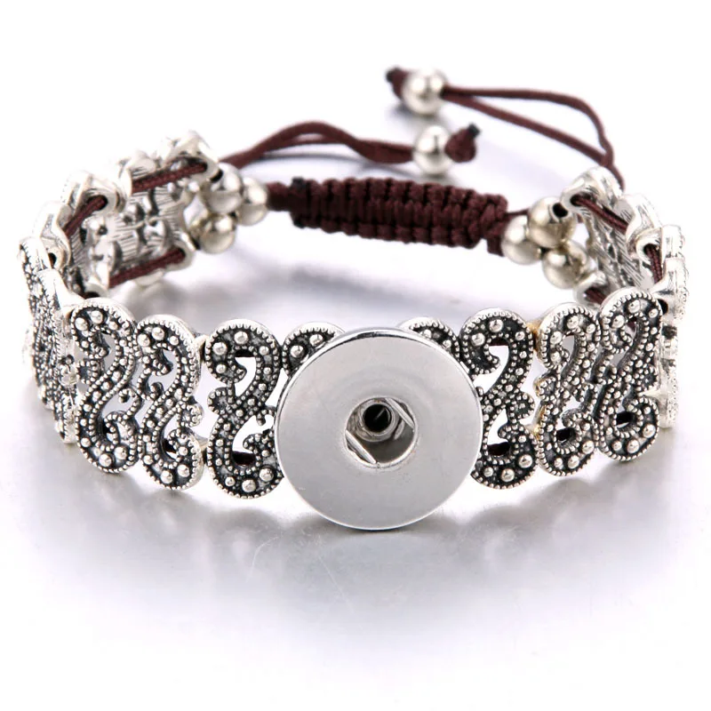 

New Fashion Adjustable Rope Chain Bracelets Metal Snap Bracelet Fit 18MM Snap Buttons DIY Snap Jewelry For Women