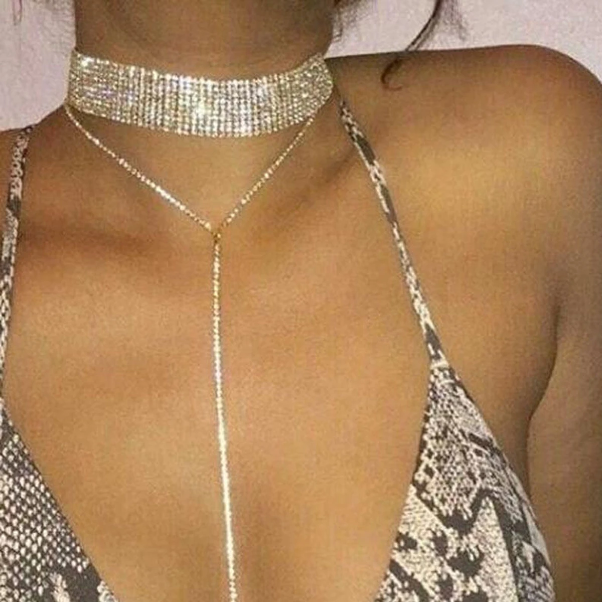 Luxury Women Rhinestone Crystal Bib Collar Choker Necklace Wedding Jewelry