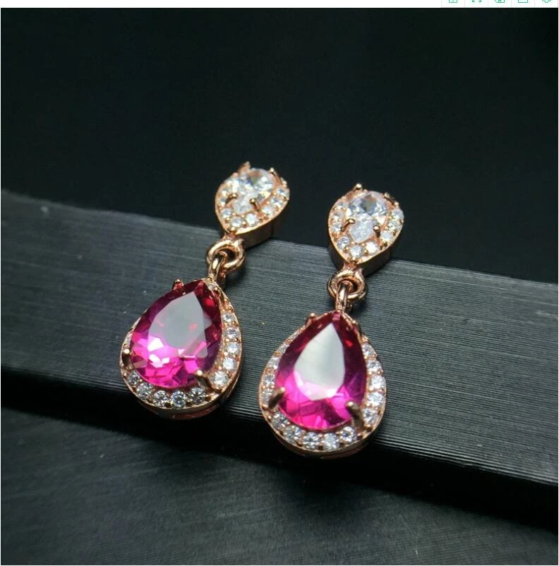 Trendy Jewelry Gift Sweet Pink Topaz Gemstone Silver Stud Earrings