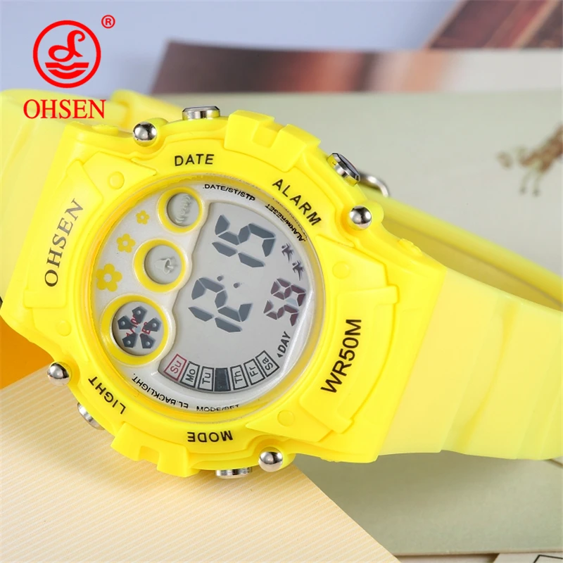 

OHSEN Children's Clock Sport Digital LED Waterproof Wrist Watch Luxury Student Digital Sports Stylish Kids Electronic Watch Gift