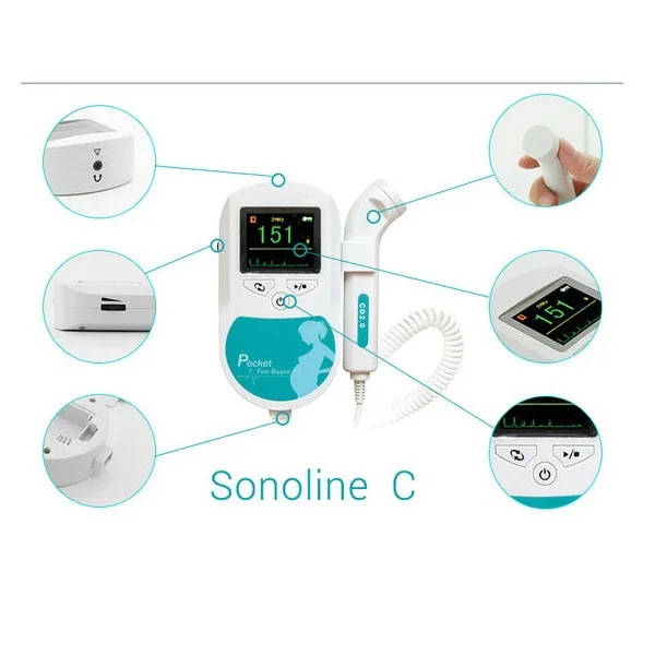 

2MHz Turquoise Sonoline-C Portable Baby Heartbeat Fetal Doppler With Free Gel