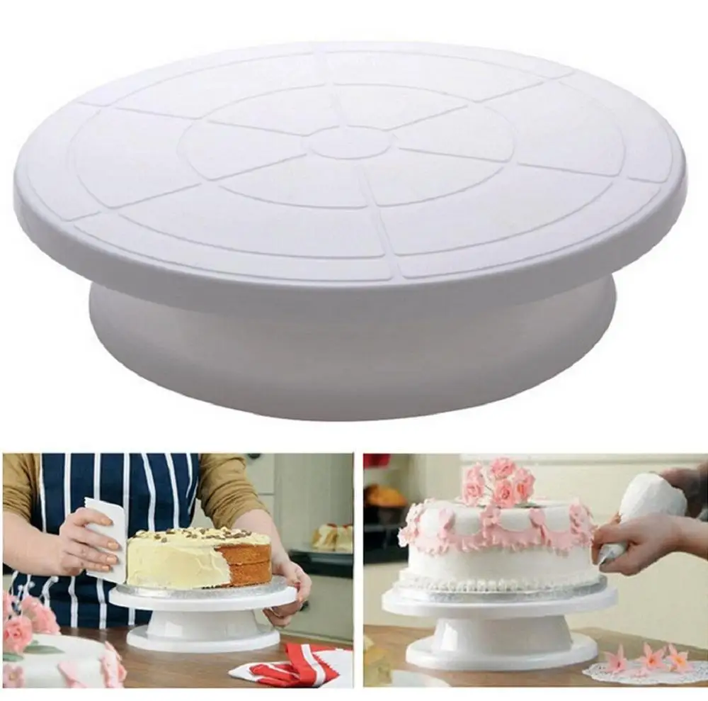 

Plastic Cake Turntable Rotating Cake Stand White Plate Round Cake Mold DIY Decorating Table Pan Kitchen Bake Tools Cake Tools