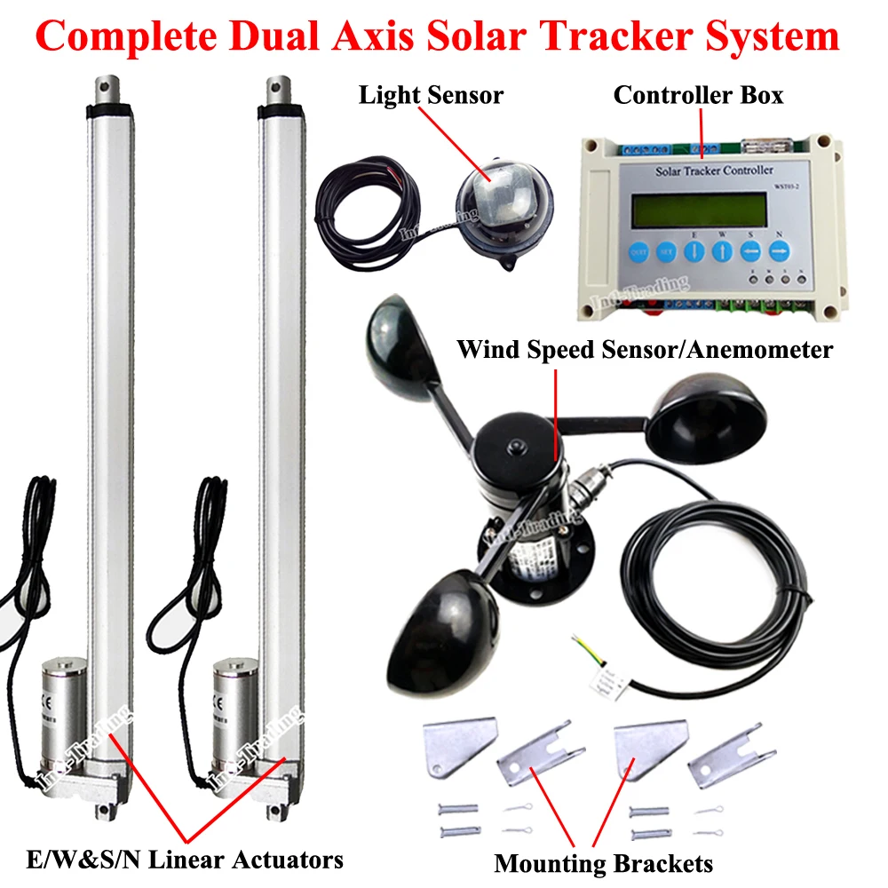 

2*16" Linear Actuators 12V Heavy Duty Motor &LCD Controller & Anemometer DIY Dual Axis PV Solar Tracking Sunlight Tracker System