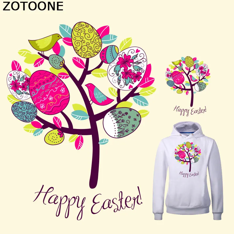 

ZOTOONE Happy Easter Egg Tree Patch Heat Transfer Iron on Patch A-level Washable Clothes Stickers Easy Print By Household Iron D