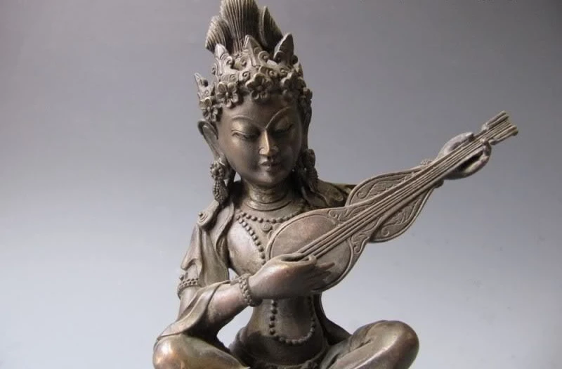

Tibet Buddhism pure bronze Copper lute Fairies Kwan-yin Guan yin Buddha statue