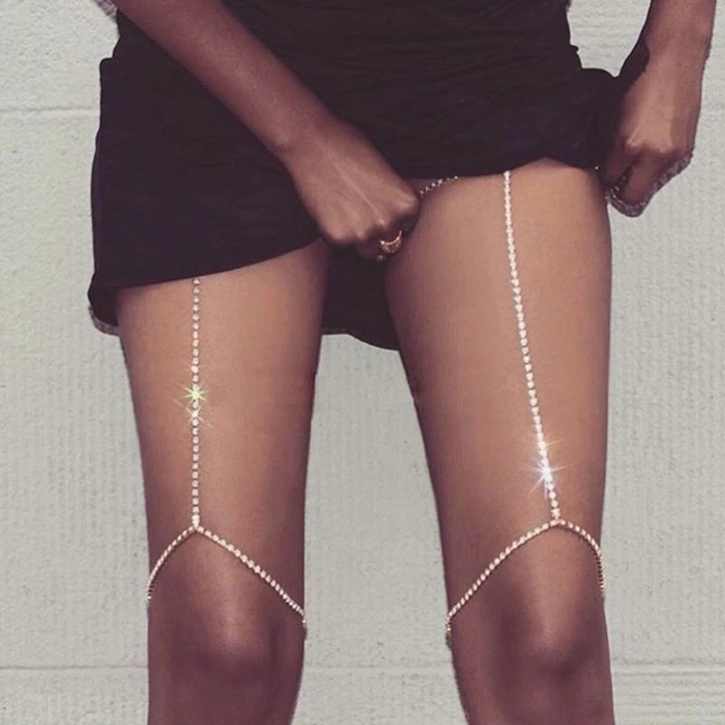 

Women Fashion Silver Rhinestone Chains Leg Chains Unique Design Thigh Chains Jewelry Bling Bling Garter Ws542