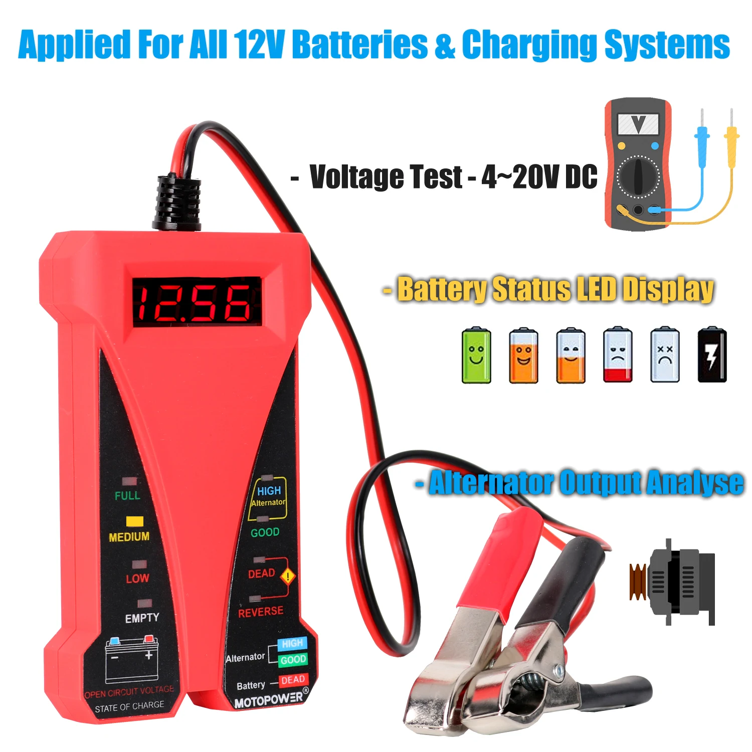 Цифровой Тестер Аккумуляторов MOTOPOWER MP0514C 12 В вольтметр генератор анализатор с ЖК