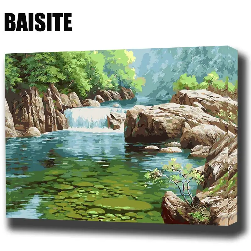 

BAISITE Framed Morden Seascape DIY Oil Painting By Numbers Painting&Calligraphy Decor Wall Art E811 40x50cm