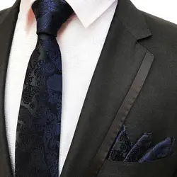 8 см Для мужчин Темно-синие Роскошные галстук с ярким узором комплект с тканым карманом квадратный для встречи
