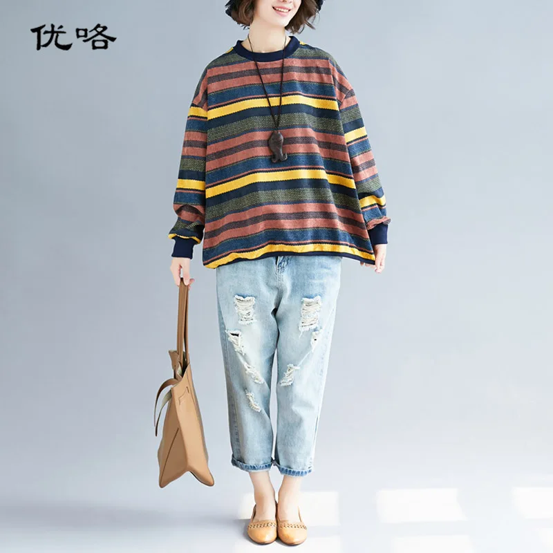 

Plus Size Harajuku Cotton Tshirt Women Long Sleeve Korean Striped T-Shirt Femme Casual Loose Oversize Tee Shirt 4XL 5XL 6XL 2019