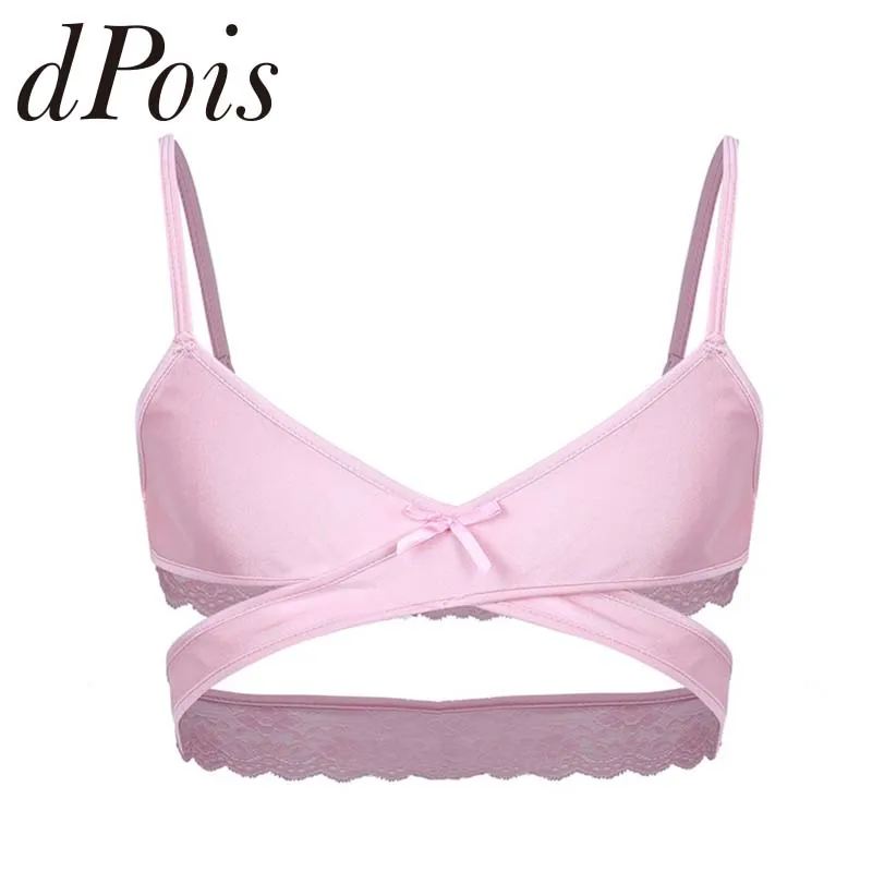 

Mens Sissy Lingerie Adjustable Spaghetti Straps Cross Over Back Wire-free No Padded Bra Tops Breathable Bralette Summer Mens Bra