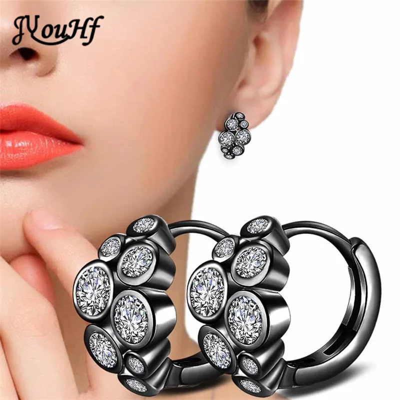 

JYouHF Trendy Black Earrings for Women Round AAA Zircon White Gold Color Stud Earrings Fashion Jewelry Earings Aretes De Mujer