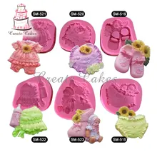 6pcs Baby Girl Clothes Cake Silicone Molds Shaped Silicone Mold Cake Decoration Fondant 3D Food Grade Silicone Mould SM-baby-01
