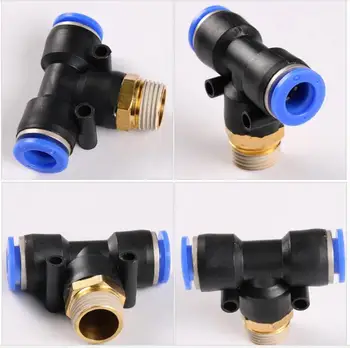 

10pcs PB10 Tube O/D 10mm Brass Male Thread Size 1/8" 1/4" 3/8" 1/2" T Style Push In Fittings Pneumatic Quick Connector