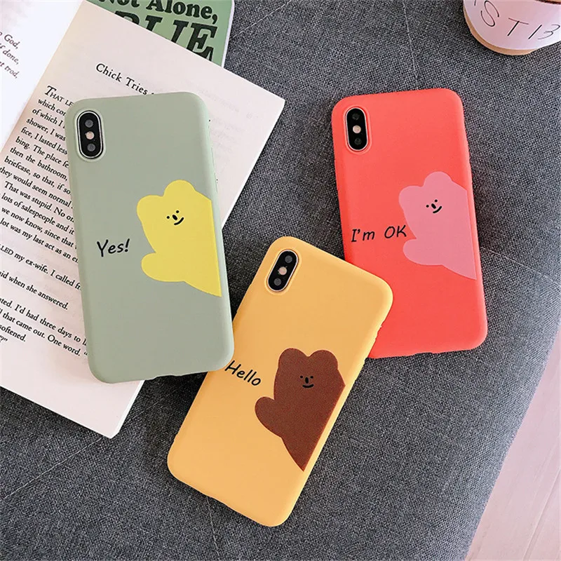 

JAMULAR Cartoon Bear Soft Case Cover For iPhone XS MAX XR X 7 8 6 6s Plus Simple Letter Red TPU Phone Coque For iPhone 6 Fundas